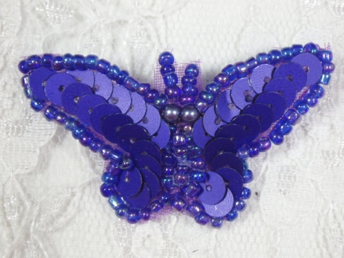 MA216 Dark Purple Sequin Beaded Butterfly Brooch / Hair Bow /  Applique 1.75