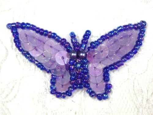 MA216 Lavender AB Sequin Beaded Butterfly Brooch / Hair Bow /  Applique 1.75