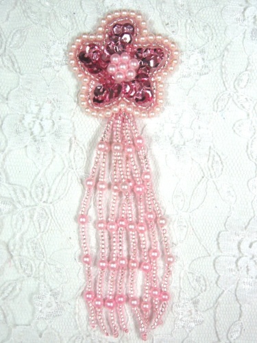 MA42 Mauve Sequin Beaded Dangle Hair Bow / Brooch / Earrings / Applique 4.25