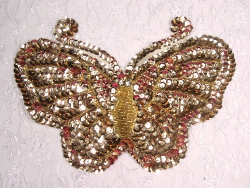 MA61 Gold Sequin Beaded Butterfly Applique 7.5
