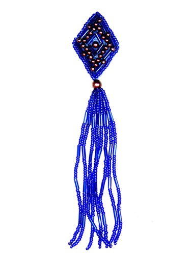 MA64 Blue Beaded Dangle Earrings / Applique 5.5