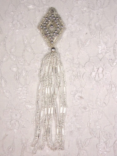 MA64 Silver Beaded Dangle Earrings / Applique 5.5