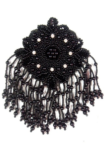 MA65 Black Rhinestone Beaded Sequin Dangle Epaulet Hair Bow / Brooch / Applique 6