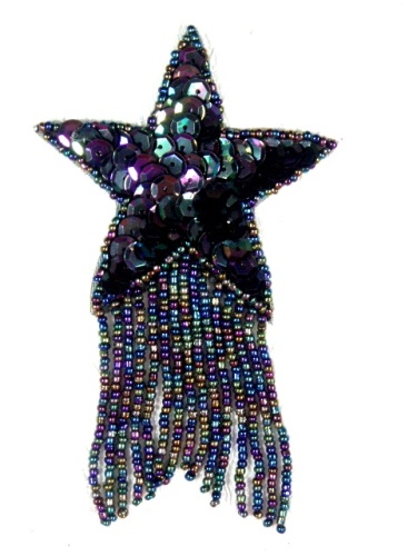 MA71 Black Ab Star Dangle Beaded Sequin Applique 4.5
