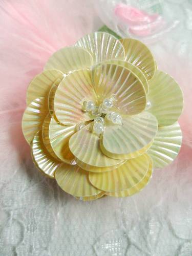 MA84  Ivory AB Flower Beaded Sequin Applique 1.5\
