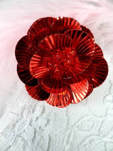 MA84  Red Flower Beaded Sequin Applique 1.5\