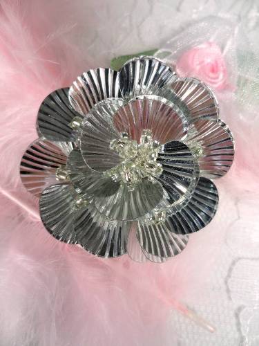 MA84  Silver Flower Beaded Sequin Applique 1.5