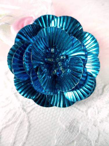 MA84  Turquoise Flower Beaded Sequin Applique 1.5\