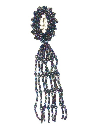 MA85 Black AB Rhinestone Beaded Dangle Applique 5.5
