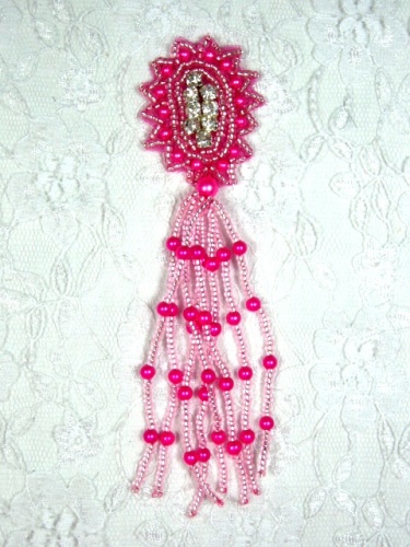 MA85 Hot Pink Rhinestone Beaded Dangle Applique 5.5