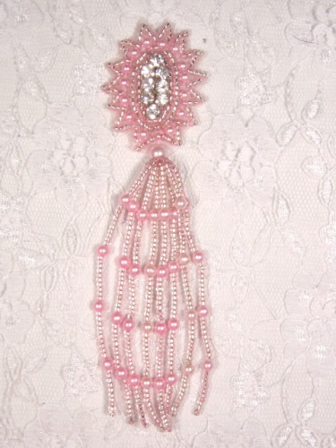 MA85 Pink Rhinestone Beaded Dangle Applique 5.5