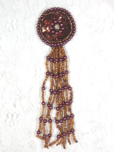 MA96 Bronze Rhinestone Beaded Dangle Applique 5.5