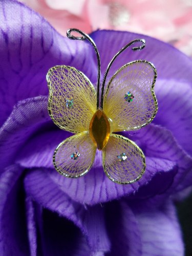 MR021 Choose Size Gold Organza Jewel Butterfly Embellishment