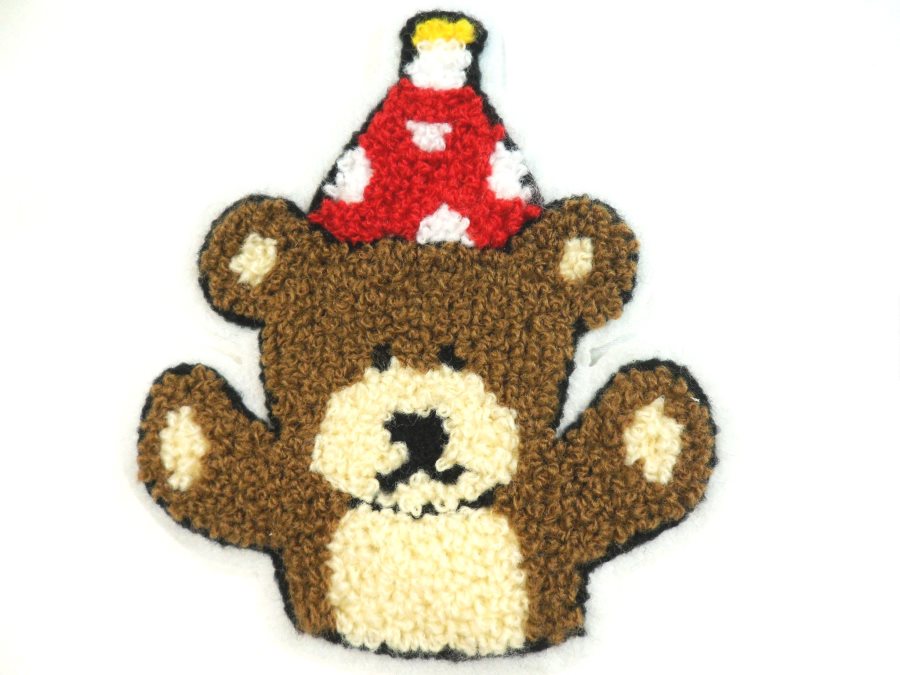 Cute Bear Applique wearing Birthday Hat Embroidered 4 (MS120)