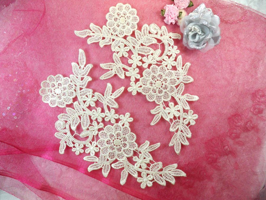 Venise Lace Embroidered Off White Floral Venice Mirror Pair Motifs 10.25 (DH121X)