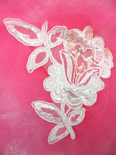 MS76 White Flower Embroidered Sequin Floral Applique Patch 5\