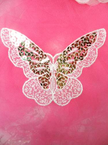 MS87 Embroidered Butterfly White Gold Sequin Applique 3.75\