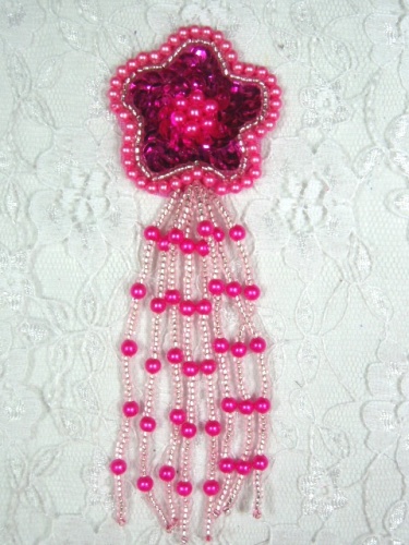 MA42 Fuchsia Sequin Beaded Dangle Applique 4.25