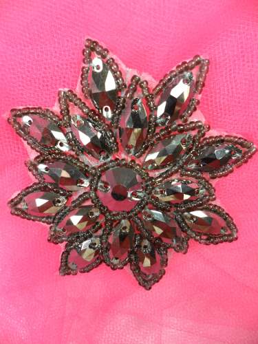 N19 Pewter Rhinestone Applique Jewel Snowflake Patch  3\