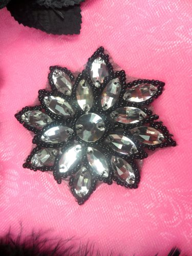 N19 Black Beaded Crystal Clear Glass Rhinestone Jewel Snowflake Applique 3\