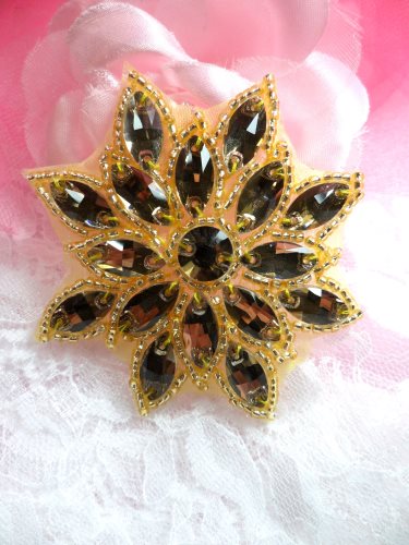 N19 Champagne Glass Rhinestone Applique Snowflake Floral Beaded Patch 2.75\