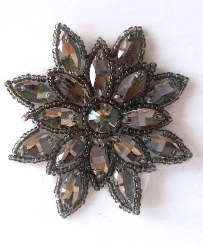 N19 Gunmetal Rhinestone Applique Jewel Snowflake Patch  3\