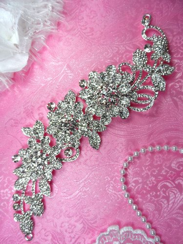 ON SALE  N3 Floral Vine Crystal Clear Glass Rhinestone Flower Embellishment Metal Back With Hooks 10.5