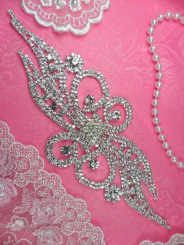 N33 Bridal Crystal Rhinestone Sash Applique Metal Back Embellishment 8\