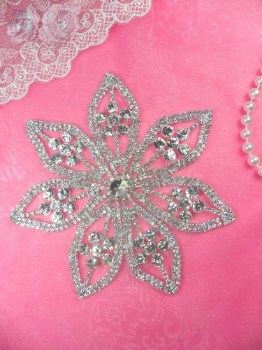 N43 Designer Silver Crystal Glass Rhinestone Flower Applique Embellishment 5