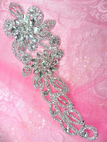 N5 Bridal Flower Crystal Rhinestone Sash Applique Metal Back Floral Embellishment 9\