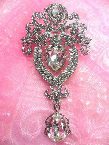 GB791 Bridal Silver Crystal Glass Rhinestone Brooch Brianna 4