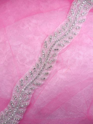 N61 Bridal Sash Trim Rhinestone Crystal Clear Silver Beaded