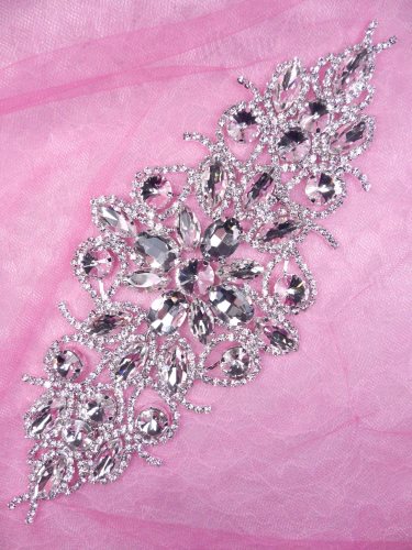 N72 Bridal Crystal Rhinestone Sash Applique Metal Back Embellishment 8.5\