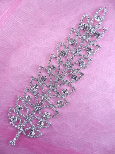 N74 Bridal Crystal Rhinestone Leaf Sash Applique Metal Back Embellishment 8\