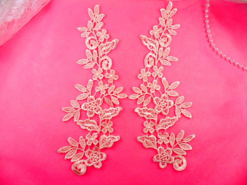 Floral Venise Lace Mirror Pair Appliques Peach Pink 9.5 (GB360X)