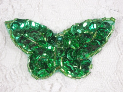 MA160 Green Beaded Sequin Butterfly Applique 2