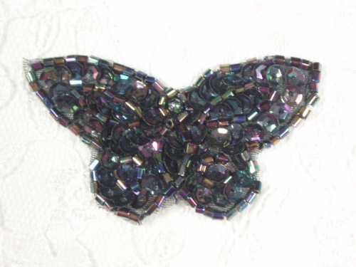 MA160 Black AB Beaded Sequin Butterfly Brooch / Earrings / Applique 2