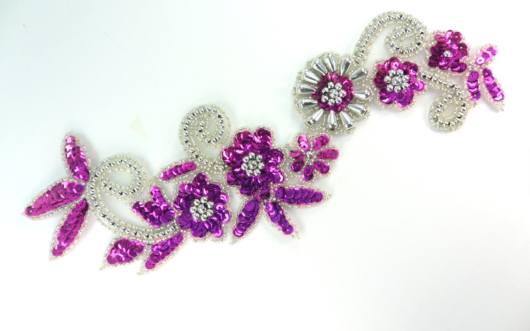 Left Side Only Fuchsia and Silver Sequin Beaded Applique OSF108