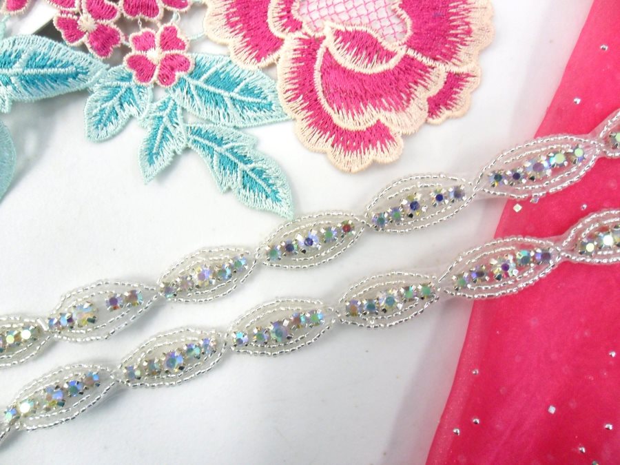 Rhinestone Trim Crystal Stones Silver Aurora Borealis Beads 1/2 (P3)