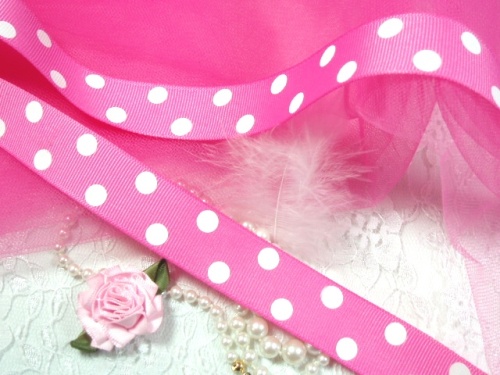 R4  Pink Polka Dot Printed Grosgrain Craft Ribbon 7/8\