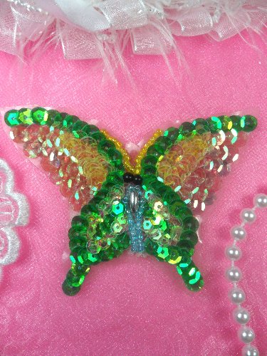 SAM15 Green Pastel Butterfly Sequin Beaded Applique 3.5\