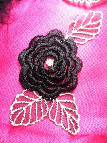 GB44 Black Flower Embroidered Applique Floral 4.25\