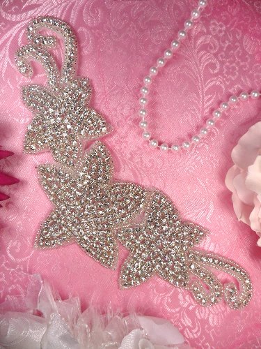 JB145 Triple Star Hot Fix Silver Beaded Crystal Rhinestone Applique 9
