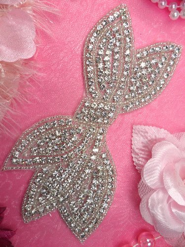 JB88 Bridal Bow Silver Beaded Crystal Rhinestone Applique 6\