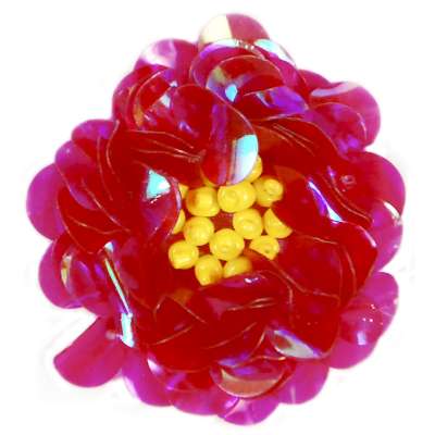 E249 Fuchsia Crystal  Floral Sequin Beaded Applique Flower  2
