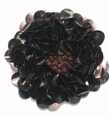 E250 Chocolate Brown Beaded Sequin Applique Flower  2.75