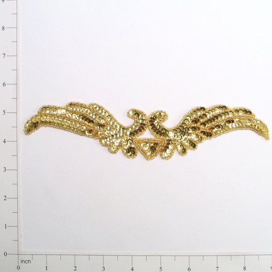 E3404  Gold wings Sequin Beaded Applique 8.5