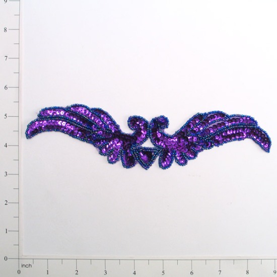E3404  Purple Wings Sequin Beaded Applique 8.5