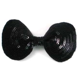 E3438  Black Sequin Bow Applique 3.5"
