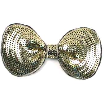 E3438 Light Gold Sequin Bow Applique 3.5" E3438 Light Gold Sequin Bow Applique 3.5"